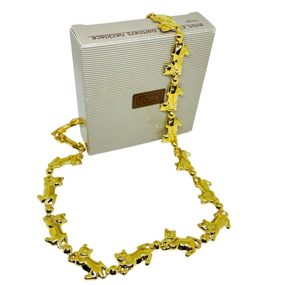 AVON vintage gold tone figural cats panthers link chain designer necklace - Picture 2 of 7